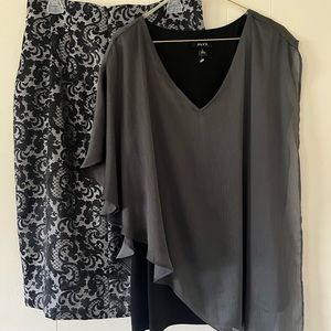 Alyx women’s silver black blouse paired with silver and black Worthington skirt